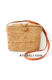 Tote Ata Rattan Grass Handwoven Bag with Leather Strap